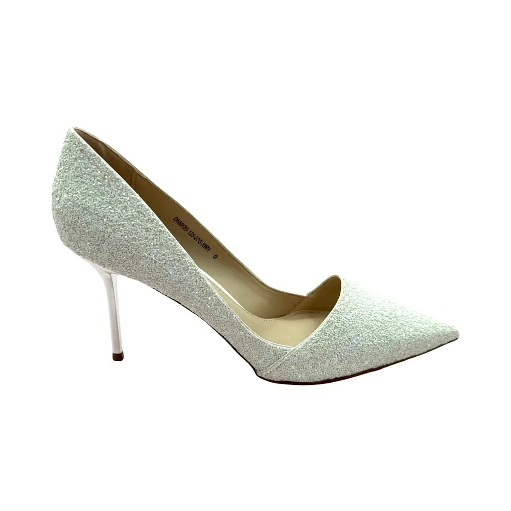 Msonlydn White Glitter‎ Pointed Toe Stiletto Pumps Heels Size 9